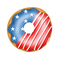 americano patriótico rosquilla con bandera de Estados Unidos en el vidriar. png