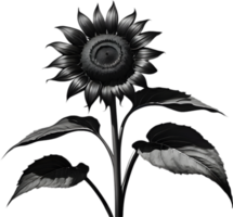 A black Sumi-e sunflower in full bloom. AI-Generated. png