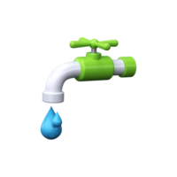 3d faucet with water drops. Concept of ecology png