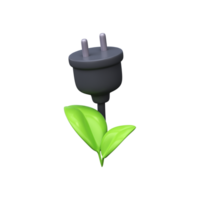 3d Green leaf with a plug. Ecology icon png