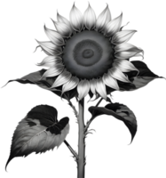 A black Sumi-e sunflower in full bloom. AI-Generated. png