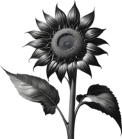 A black Sumi-e sunflower in full bloom. AI-Generated. png