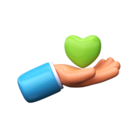 3d hand with green heart. Love for nature and the environment png