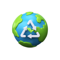 planeet aarde met recycling teken 3d. symbool van natuur behoud png