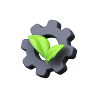 Gear with Leaf 3d Icon. Eco industry icon and ecological industry png
