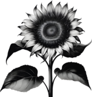 A black Sumi-e sunflower in full bloom. AI-Generated. png