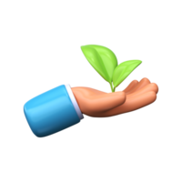 3d Hand holds a sprout. Concept of growing and caring for the environment png