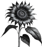 A black Sumi-e sunflower in full bloom. AI-Generated. png