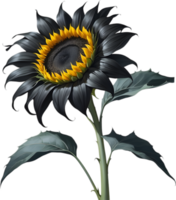 A black Sumi-e sunflower in full bloom. AI-Generated. png