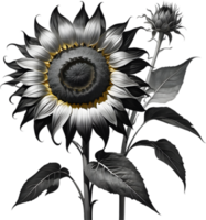 A black Sumi-e sunflower in full bloom. AI-Generated. png