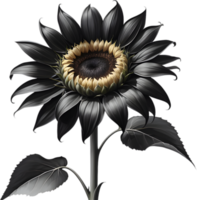 A black Sumi-e sunflower in full bloom. AI-Generated. png