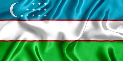 Flag of Uzbekistan silk close-up photo