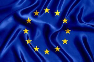 Flag of the European Union silk close-up photo