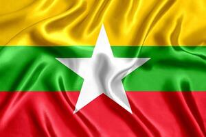 Flag of Myanmar silk close-up photo