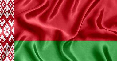 Flag Belarus silk close-up photo