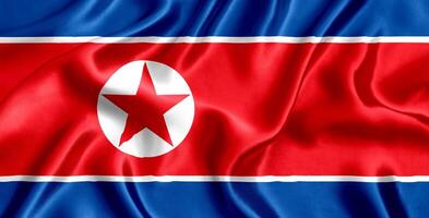 Flag of North Korea silk close-up photo