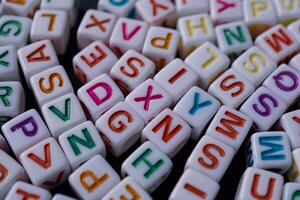 Colorful letter cubes, toy and education photo