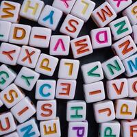 colorful letter cubes, toy and education photo