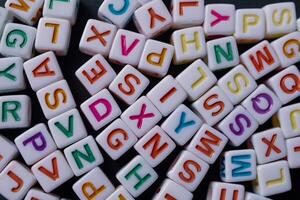 colorful letter cubes, toy and education photo