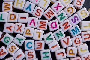 Colorful letter cubes, toy and education photo