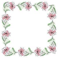 Hand drawn flowers wreath frame on white background vector