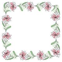 Hand drawn flowers wreath frame on white background vector