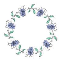 Hand drawn flowers wreath frame on white background vector