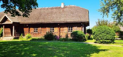 Shot of the rural, old hut at the russian village. Concept photo