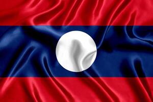 Flag of Laos silk close-up photo