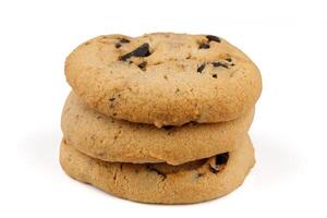 Homemade cookies with pieces of chocolate on a white background isolate photo