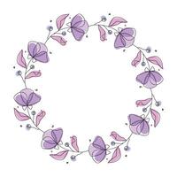 Hand drawn flowers wreath frame on white background vector