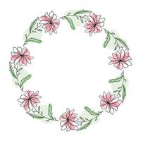 Hand drawn flowers wreath frame on white background vector