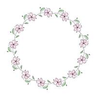 Hand drawn flowers wreath frame on white background vector