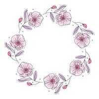 Hand drawn flowers wreath frame on white background vector