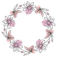 Hand drawn flowers wreath frame on white background vector