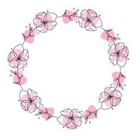 Hand drawn flowers wreath frame on white background vector