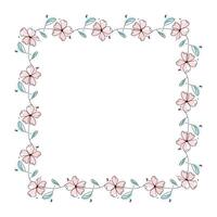 Hand drawn flowers wreath frame on white background vector