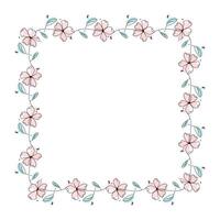 Hand drawn flowers wreath frame on white background vector