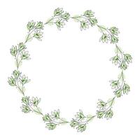 Hand drawn flowers wreath frame on white background vector