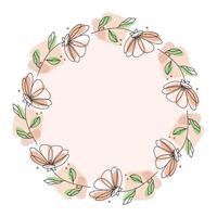 Hand drawn flowers wreath frame on white background vector