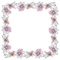 Hand drawn flowers wreath frame on white background vector