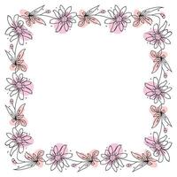 Hand drawn flowers wreath frame on white background vector