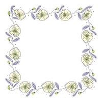 Hand drawn flowers wreath frame on white background vector