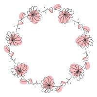 Hand drawn flowers wreath frame on white background vector