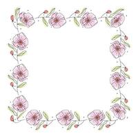 Hand drawn flowers wreath frame on white background vector