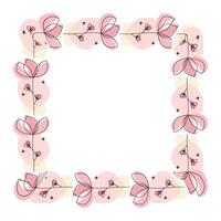 Hand drawn flowers wreath frame on white background vector