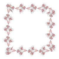 Hand drawn flowers wreath frame on white background vector