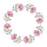 Hand drawn flowers wreath frame on white background vector