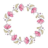 Hand drawn flowers wreath frame on white background vector