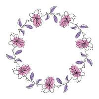 Hand drawn flowers wreath frame on white background vector